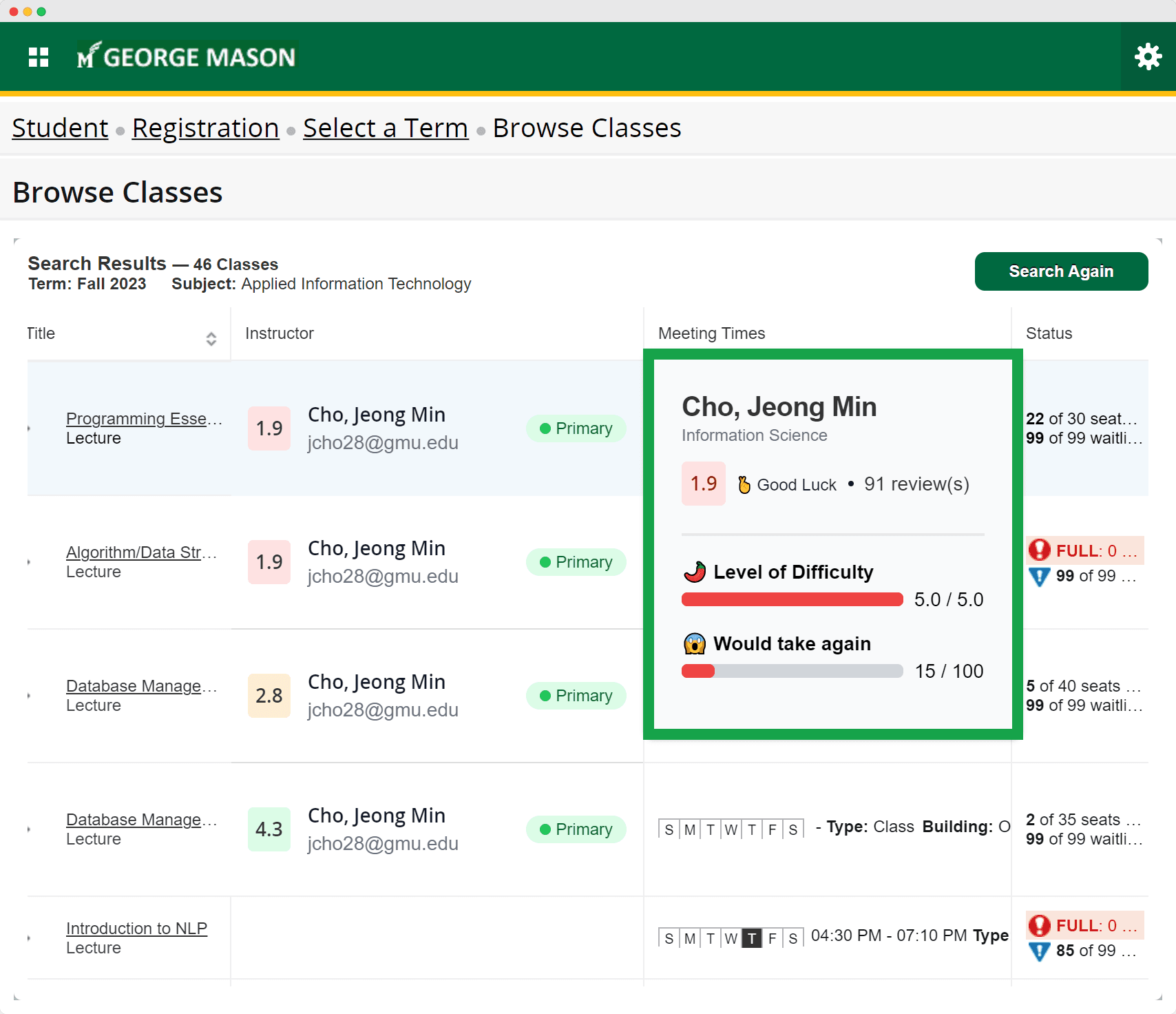 Rate My GMU Professors Screenshot-1