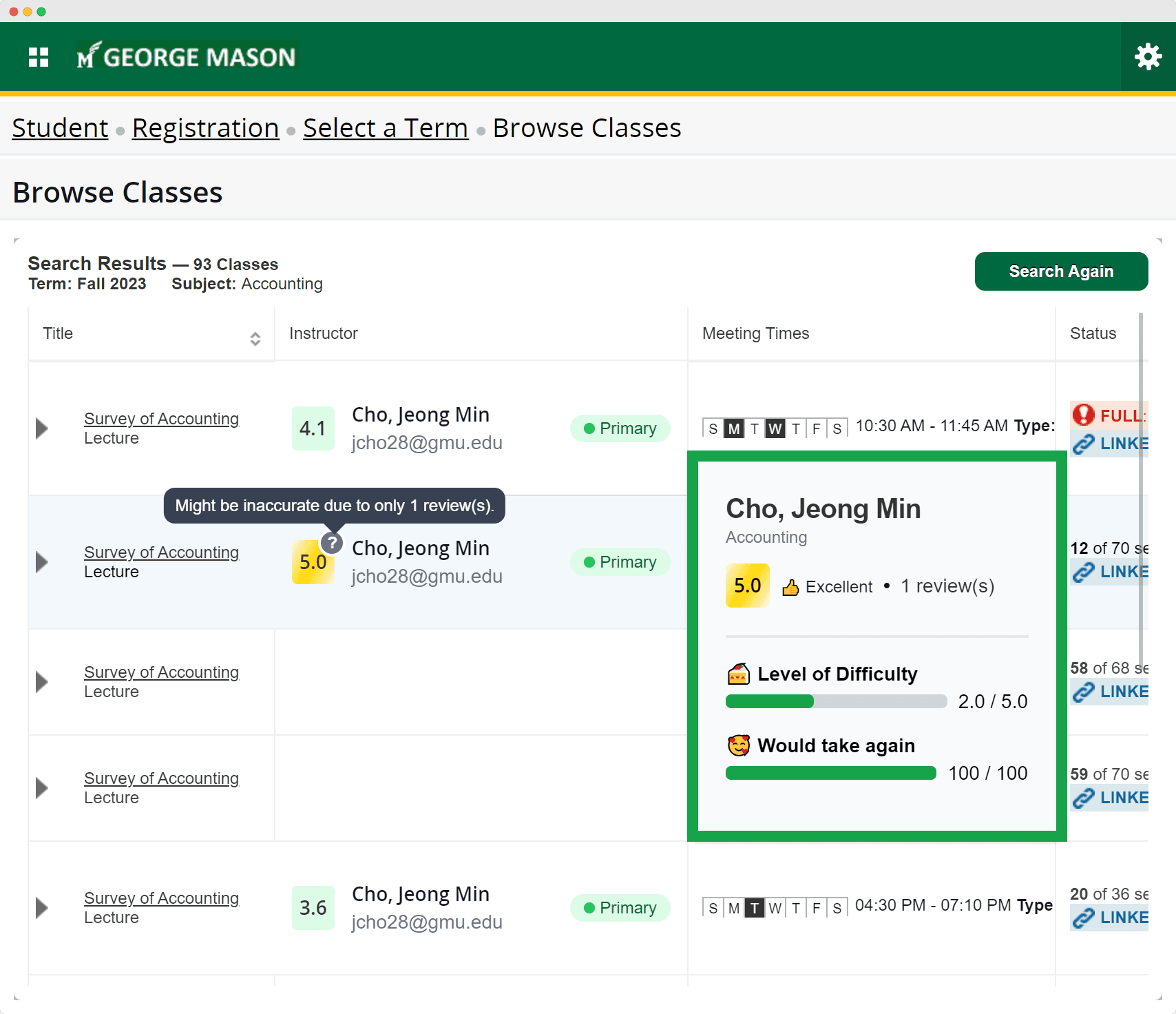 Rate My GMU Professors Screenshot-2